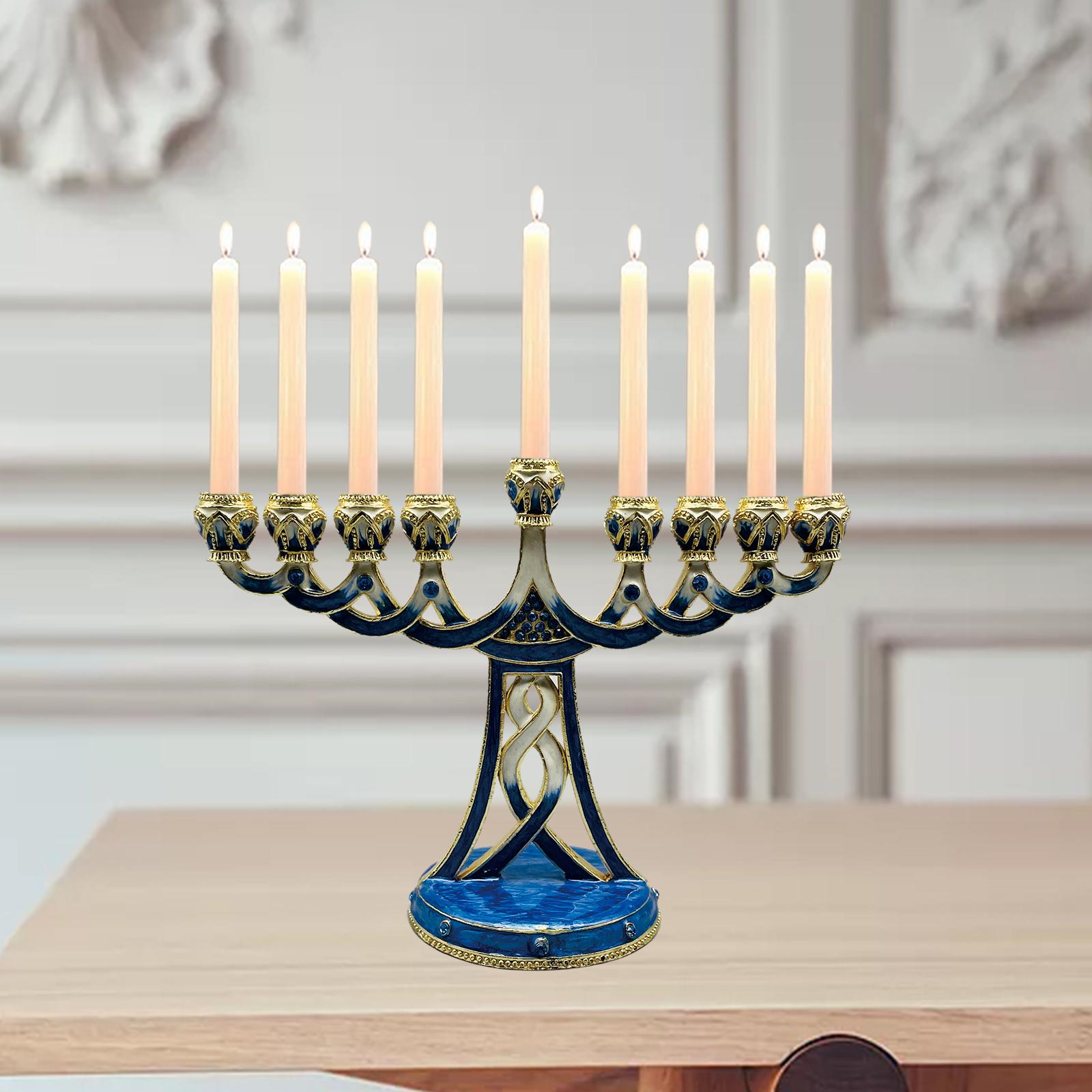 Paraffin Wax - Porte-bougies Menorah émaillé, chandelier antique à