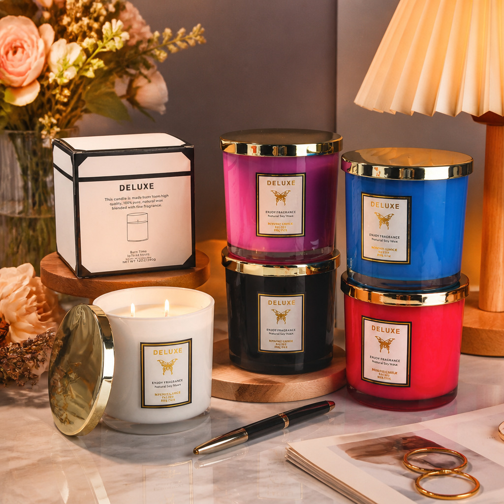 Soy Wax - Bougie parfumée en verre avec couvercle