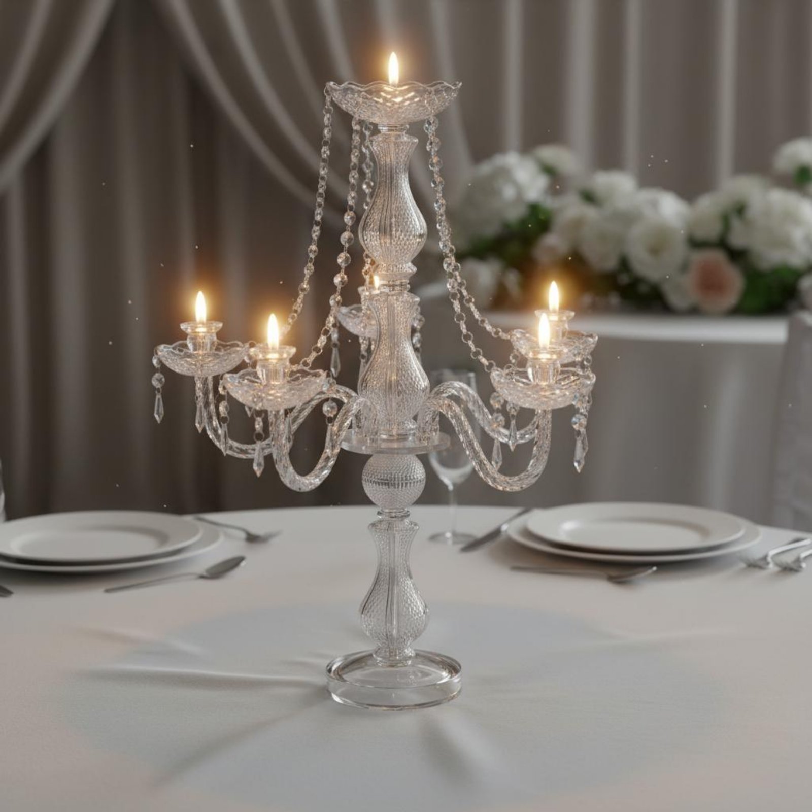 Silk Candle - Candélabre en cristal élégant pour mariage,
